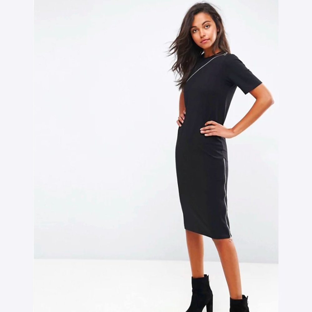 NWOT - ASOS Midi T-Shirt Dress with Zip Details
